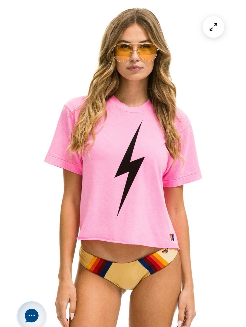 Aviator Nation BOLT BOYFRIEND TEE - NEON PINK Lightning Bolt, Size Large, EUC!